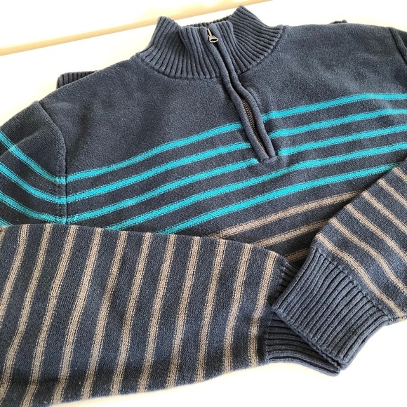 Carbon Striped Navy Pull Over Zip Up Men’s Sweater XL - Picture 3 of 9